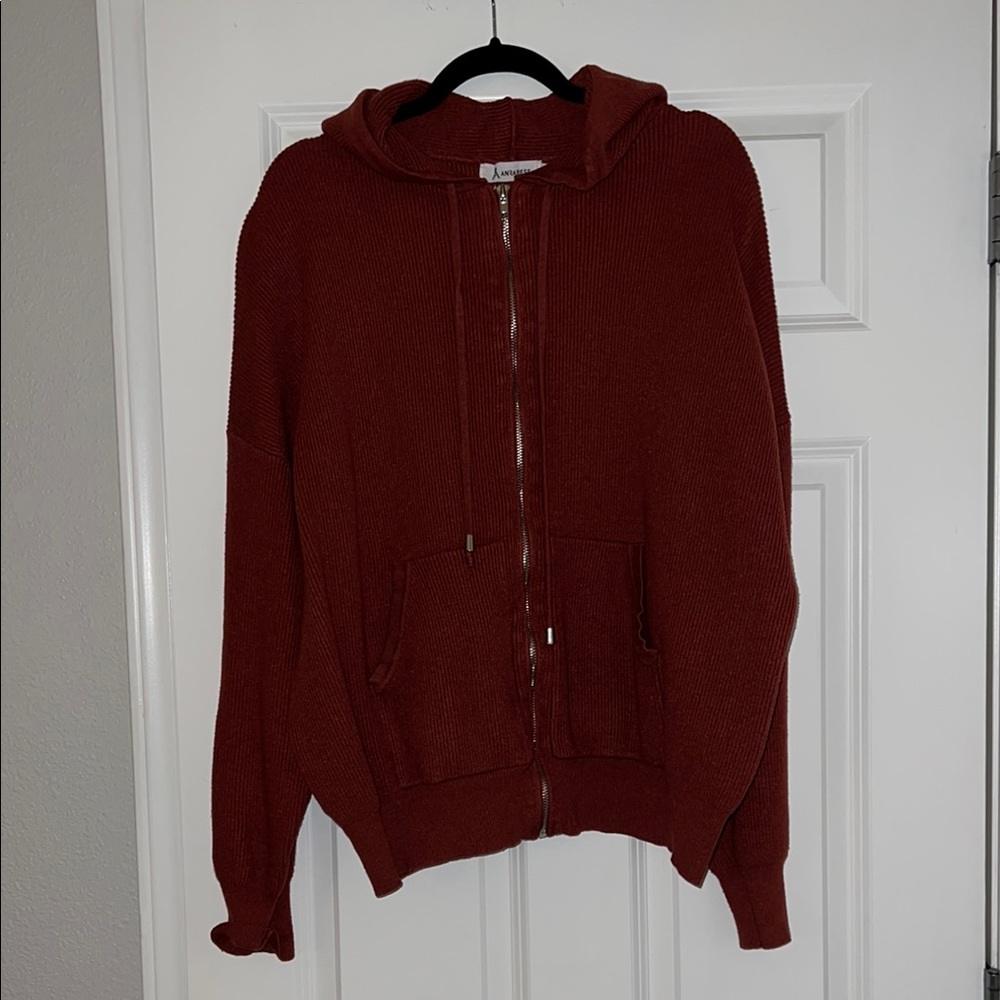 Rust Red Zip-Up Hoodie